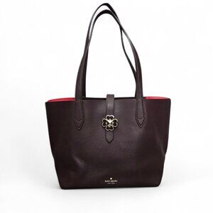 KATE SPADE Kaci Chocolate Cherry Leather Large Tote Shoulder Bag COA